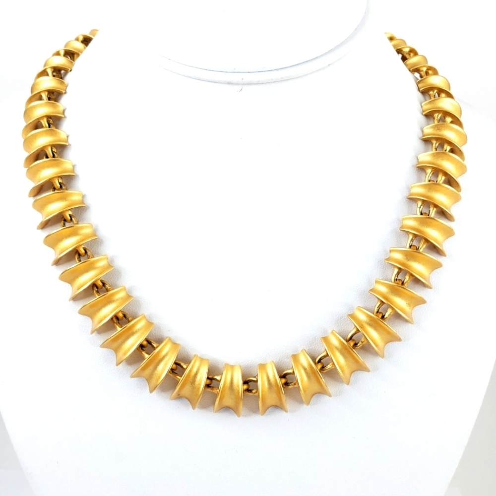 Vintage Anne Klein Statement Necklace Gold Tone Matte Finish